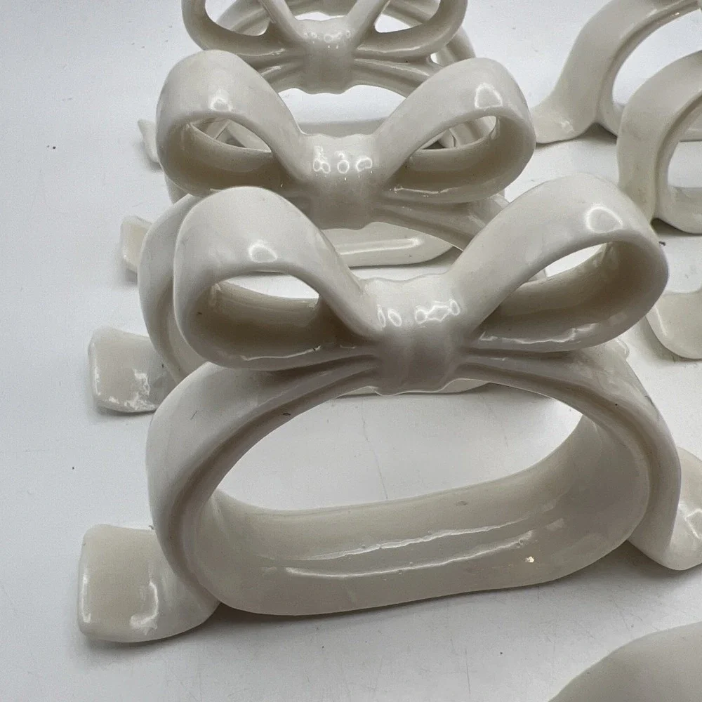 Vintage Ceramic Bow Napkin Rings Set of 8+1 (spare) | Coquette Cottagecore Table